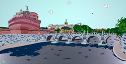 Castel Sant'Angelo, Rome by Dylan Izaak - Original Painting on Aluminium sized 49x26 inches. Available from Whitewall Galleries
